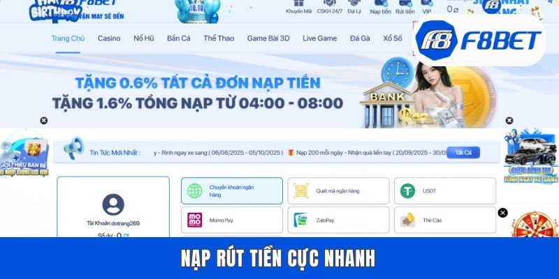 Nạp rút tiền cực nhanh